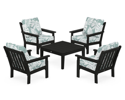 POLYWOOD® Vineyard 5-Piece Deep Seating Conversation Set in Black / Leaf Glacier Spa