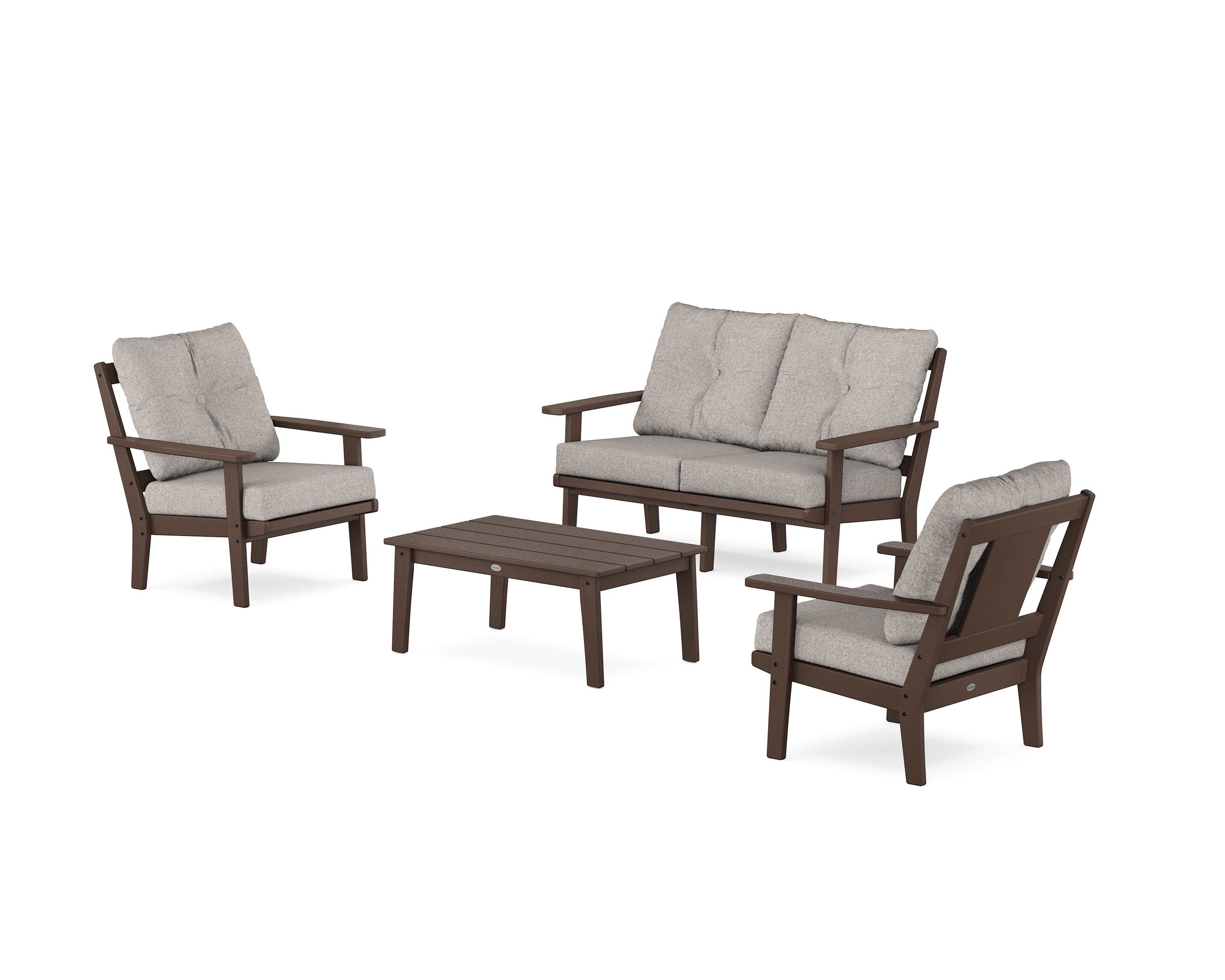 POLYWOOD® Prairie 4-Piece Deep Seating Set with Loveseat in Mahogany / Weathered Tweed