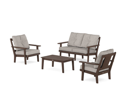 POLYWOOD® Prairie 4-Piece Deep Seating Set with Loveseat in Mahogany / Weathered Tweed