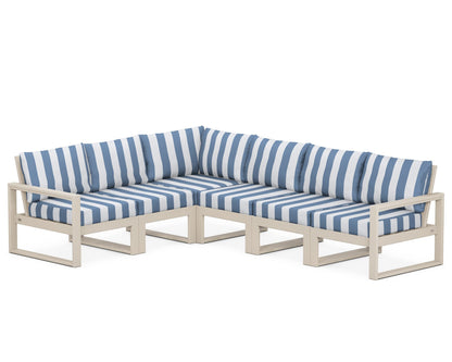 POLYWOOD® EDGE 6-Piece Modular Deep Seating Set in Sand / Cabana Stripe Sky Blue
