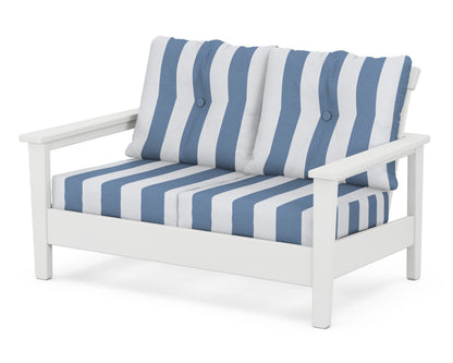 POLYWOOD® Prescott Deep Seating Loveseat in White / Cabana Stripe Sky Blue