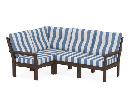 POLYWOOD® Vineyard 4-Piece Sectional in Mahogany / Cabana Stripe Sky Blue