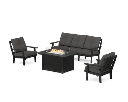 POLYWOOD® Mission Deep Seating Fire Pit Table Set in Black / Spectrum Carbon