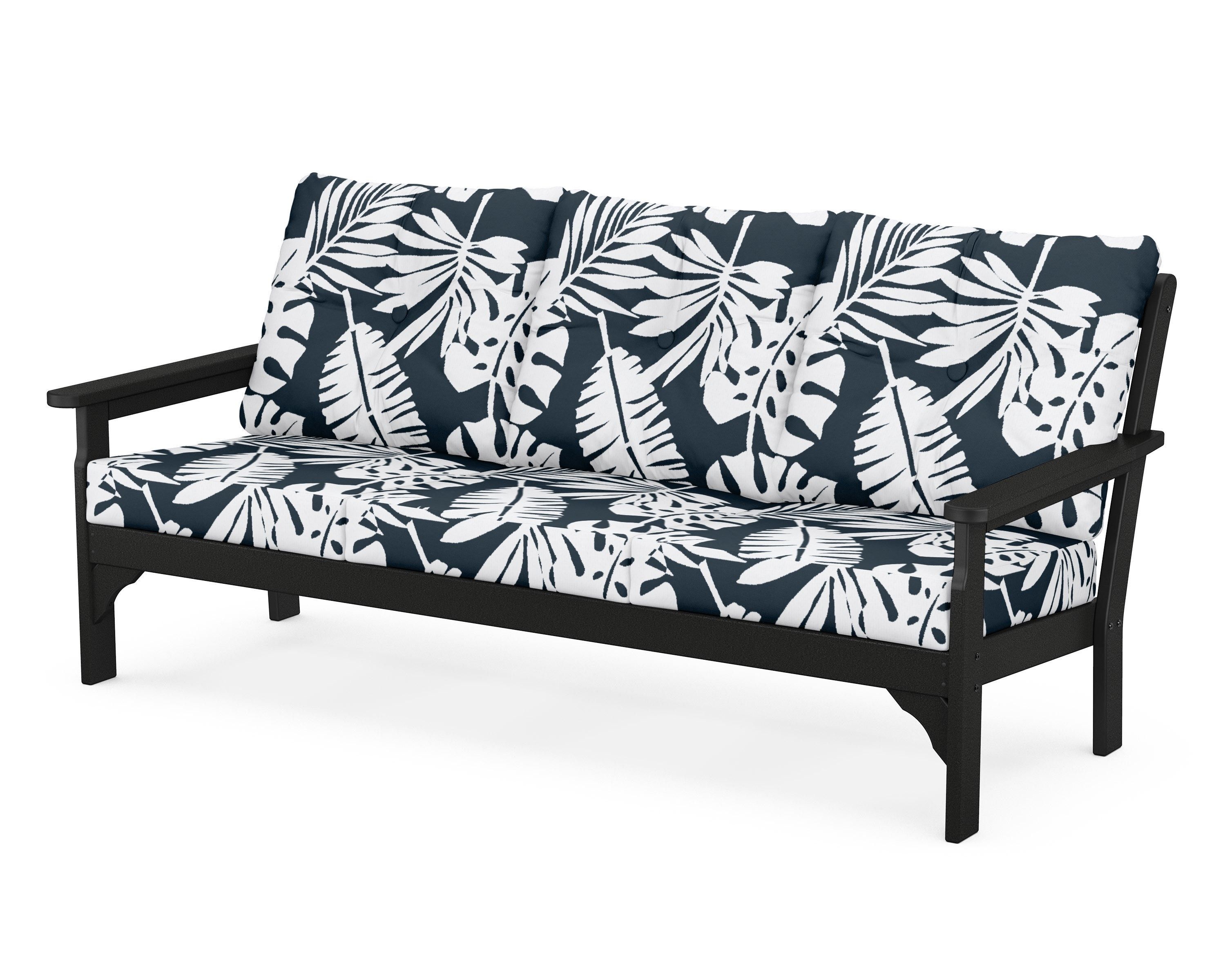 POLYWOOD® Vineyard Deep Seating Sofa in Black / Leaf Marine Indigo