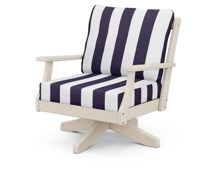 POLYWOOD® Braxton Deep Seating Swivel Chair in Sand / Cabana Stripe Navy