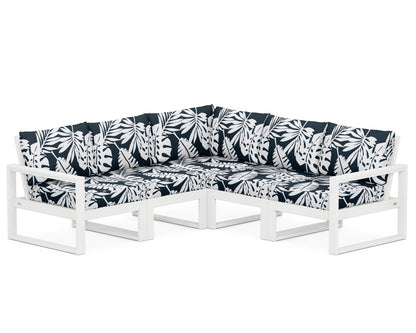 POLYWOOD® EDGE 5-Piece Modular Deep Seating Set in White / Leaf Marine Indigo