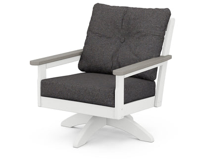 POLYWOOD® Vineyard Deep Seating Swivel Chair in White / Driftwood / Ash Charcoal