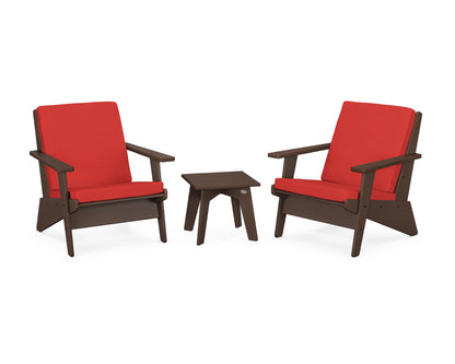 POLYWOOD® Riviera Modern Lounge 3-Piece Set in Mahogany / Crimson Linen