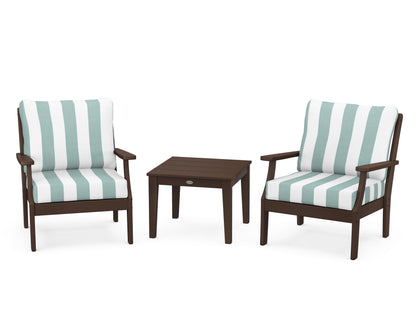 POLYWOOD® Braxton 3-Piece Deep Seating Set in Mahogany / Cabana Stripe Glacier Spa