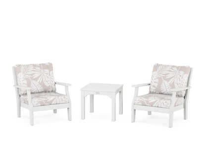 Martha Stewart by POLYWOOD® Chinoiserie 3-Piece Deep Seating Set in White / Leaf Dune Burlap