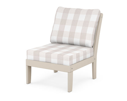 POLYWOOD® Braxton Modular Armless Chair in Sand / Buffalo Plaid Dune Burlap