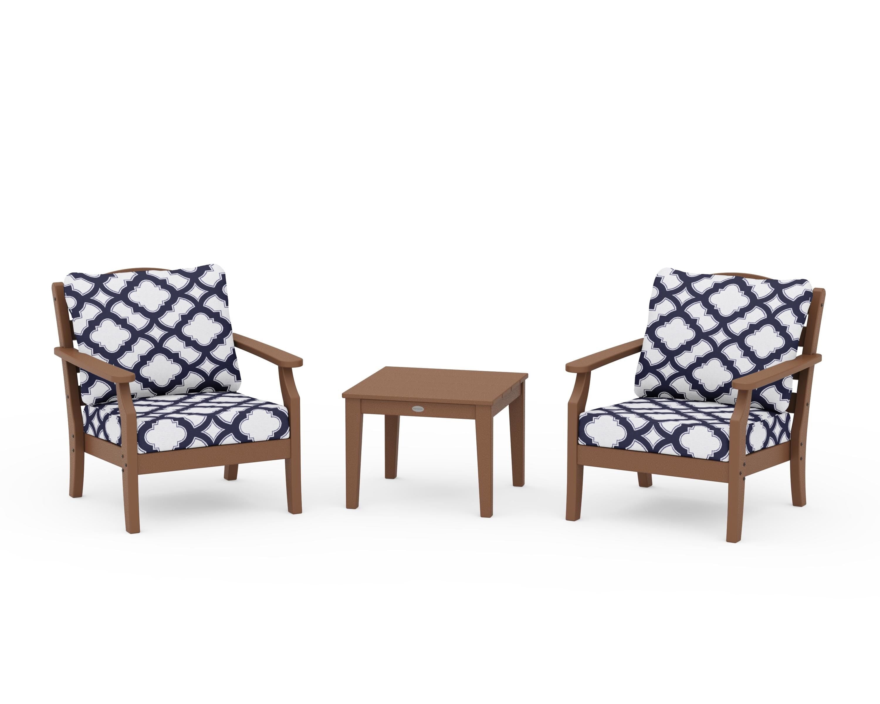 Draper James™ by  POLYWOOD® Savannah 3-Piece Deep Seating Set in Teak / Trellis Navy