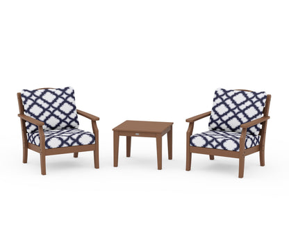 Draper James™ by  POLYWOOD® Savannah 3-Piece Deep Seating Set in Teak / Trellis Navy