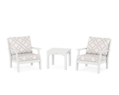 Martha Stewart by POLYWOOD® Chinoiserie 3-Piece Deep Seating Set in White / Trellis Dune Burlap