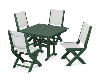 POLYWOOD® Coastal Folding Side Chair 5-Piece Farmhouse Dining Set in Green / White Sling