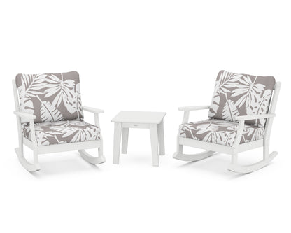 POLYWOOD® Braxton 3-Piece Deep Seating Rocker Set in White / Leaf Grey Mist