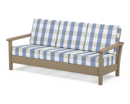 POLYWOOD® Harbour Deep Seating Sofa in Vintage Sahara / Buffalo Plaid Sky Blue