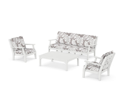 Martha Stewart by POLYWOOD® Chinoiserie 4-Piece Deep Seating Set with Sofa in White / Leaf Grey Mist