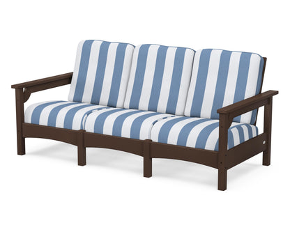 POLYWOOD® Club Sofa in Mahogany / Cabana Stripe Sky Blue