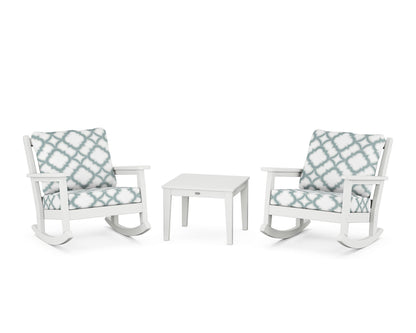 POLYWOOD® Chippendale 3-Piece Deep Seating Rocker Set in White / Trellis Glacier Spa
