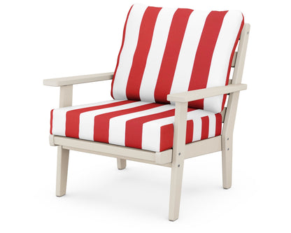 POLYWOOD® Grant Park Deep Seating Chair in Sand / Cabana Stripe Crimson