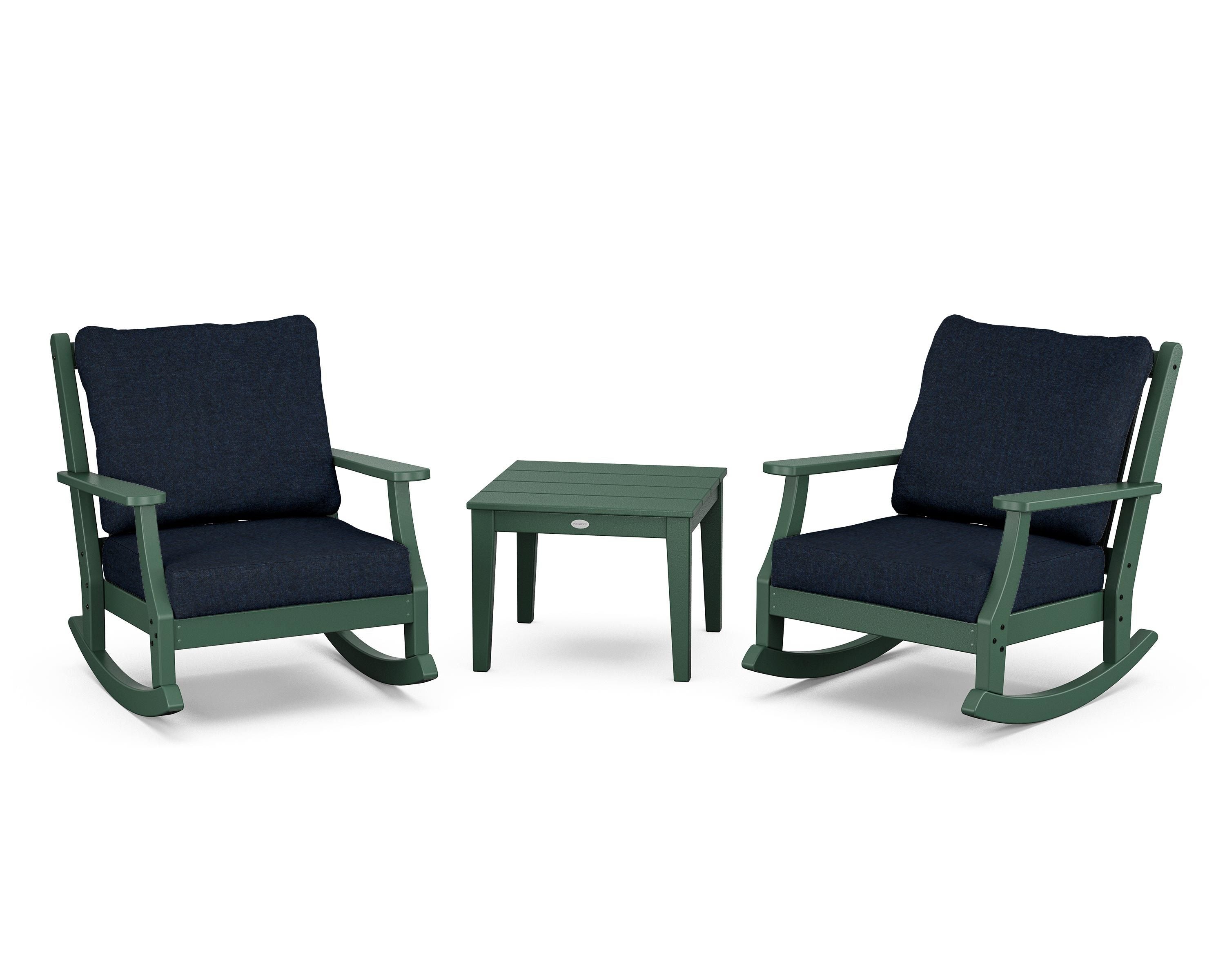 Country Living Wovendale 3-Piece Deep Seating Rocker Set in Green / Marine Indigo