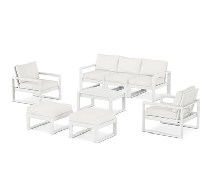 POLYWOOD® EDGE Sectional 8-Piece Lounge Sofa Set in White / Natural Linen