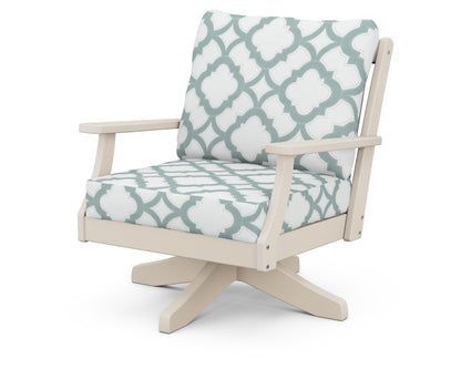 POLYWOOD® Braxton Deep Seating Swivel Chair in Sand / Trellis Glacier Spa