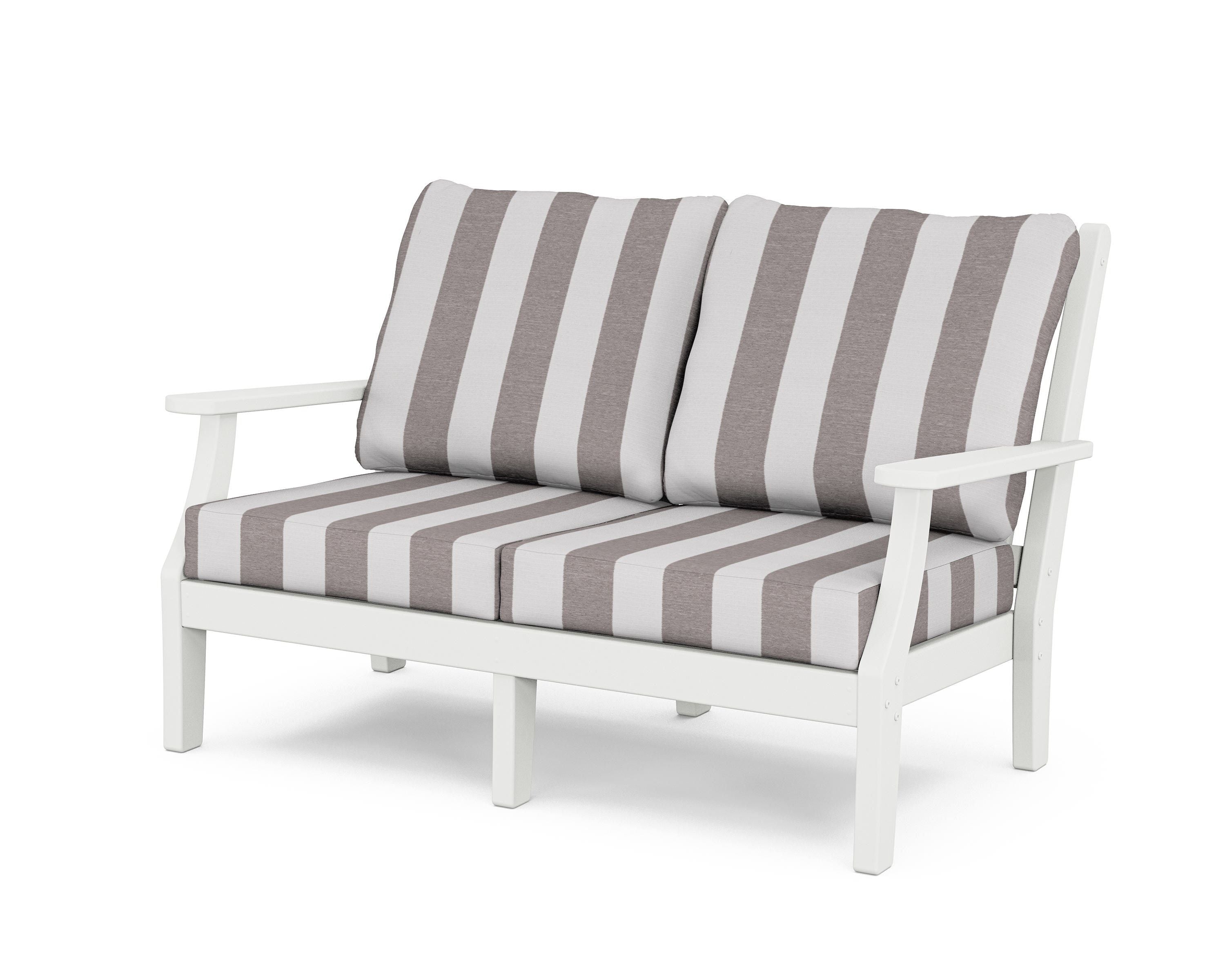 Country Living Wovendale Deep Seating Loveseat in White / Cabana Stripe Grey Mist