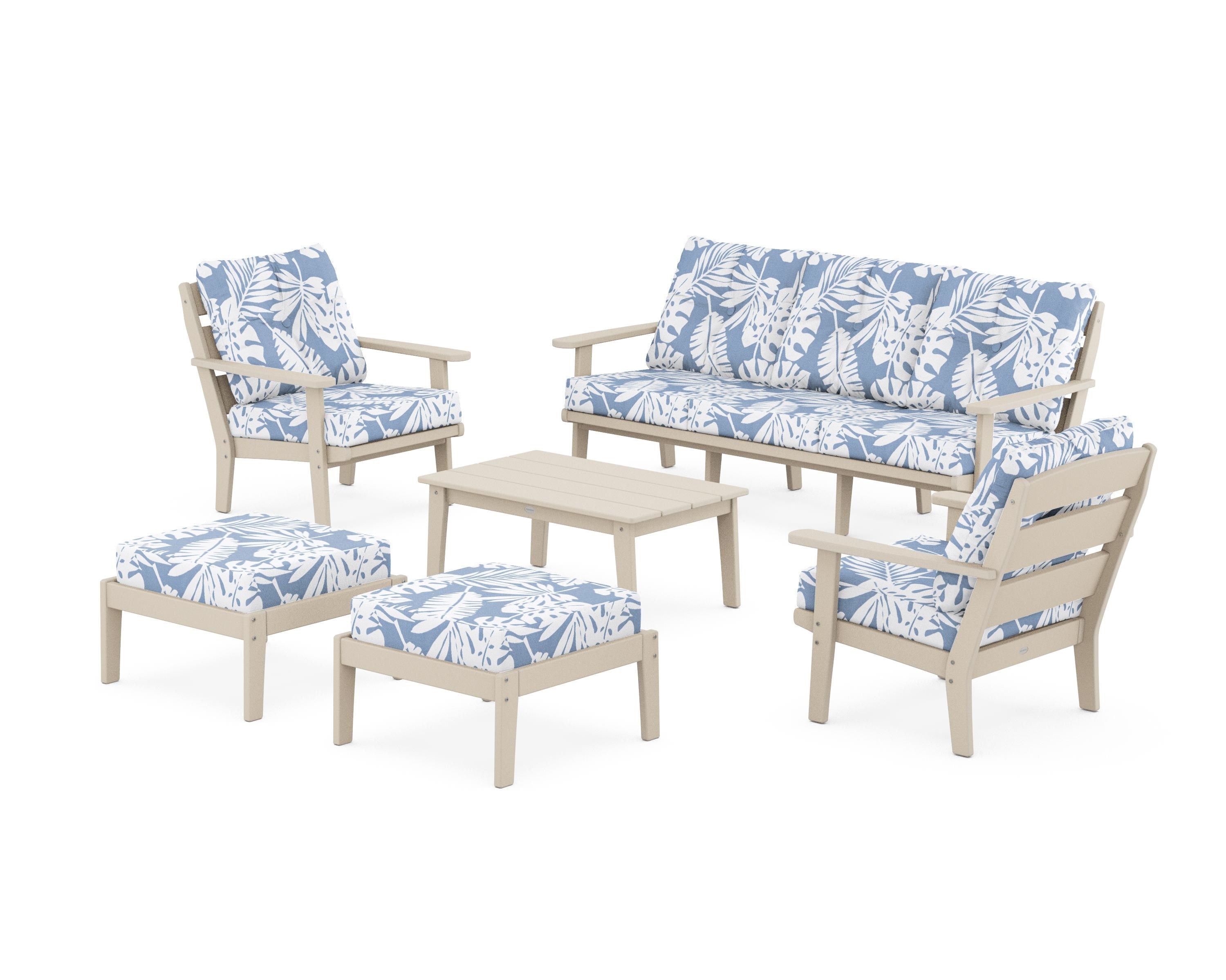POLYWOOD® Lakeside 6-Piece Lounge Sofa Set in Sand / Leaf Sky Blue