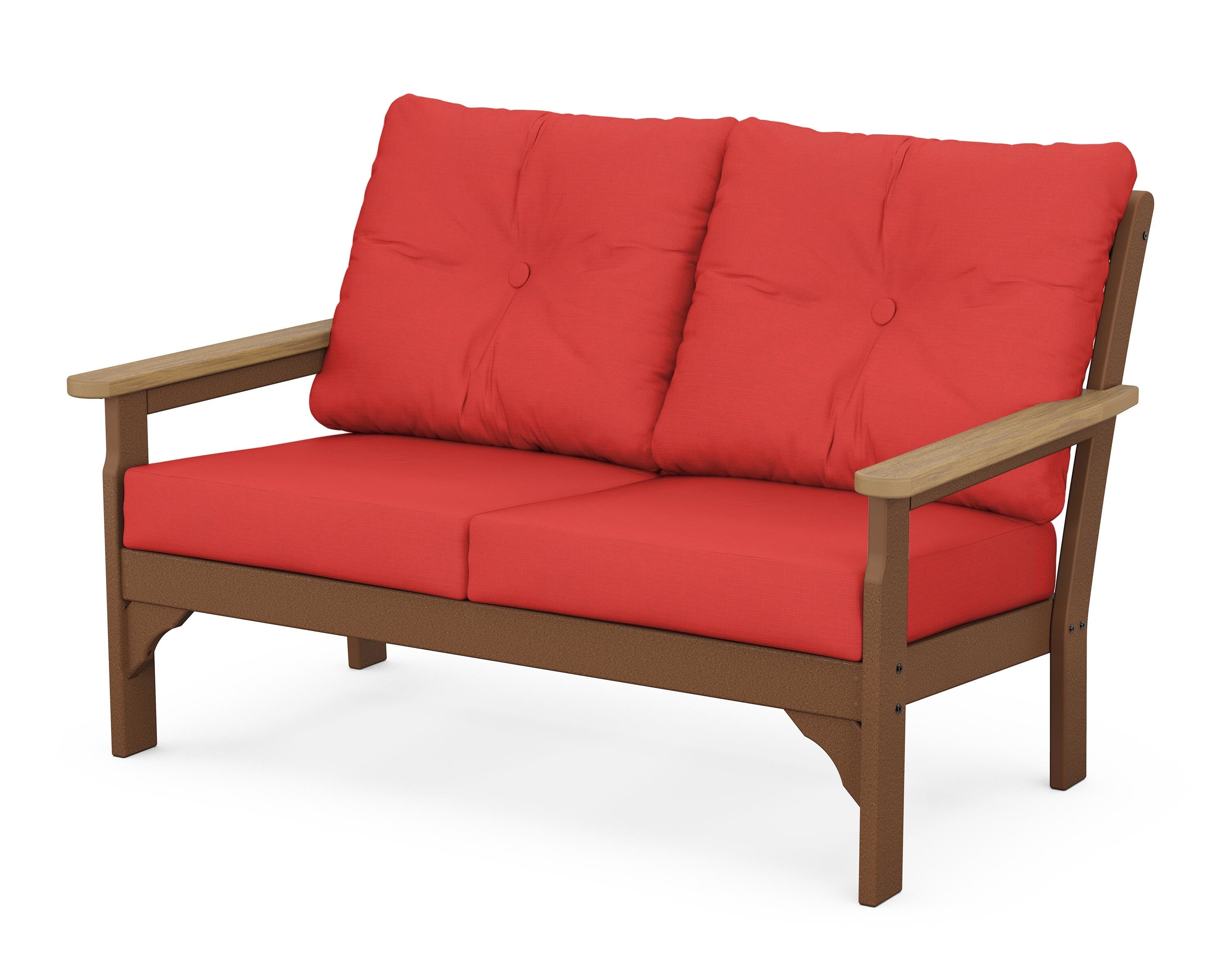 POLYWOOD® Vineyard Deep Seating Loveseat in Teak / Natural / Crimson Linen