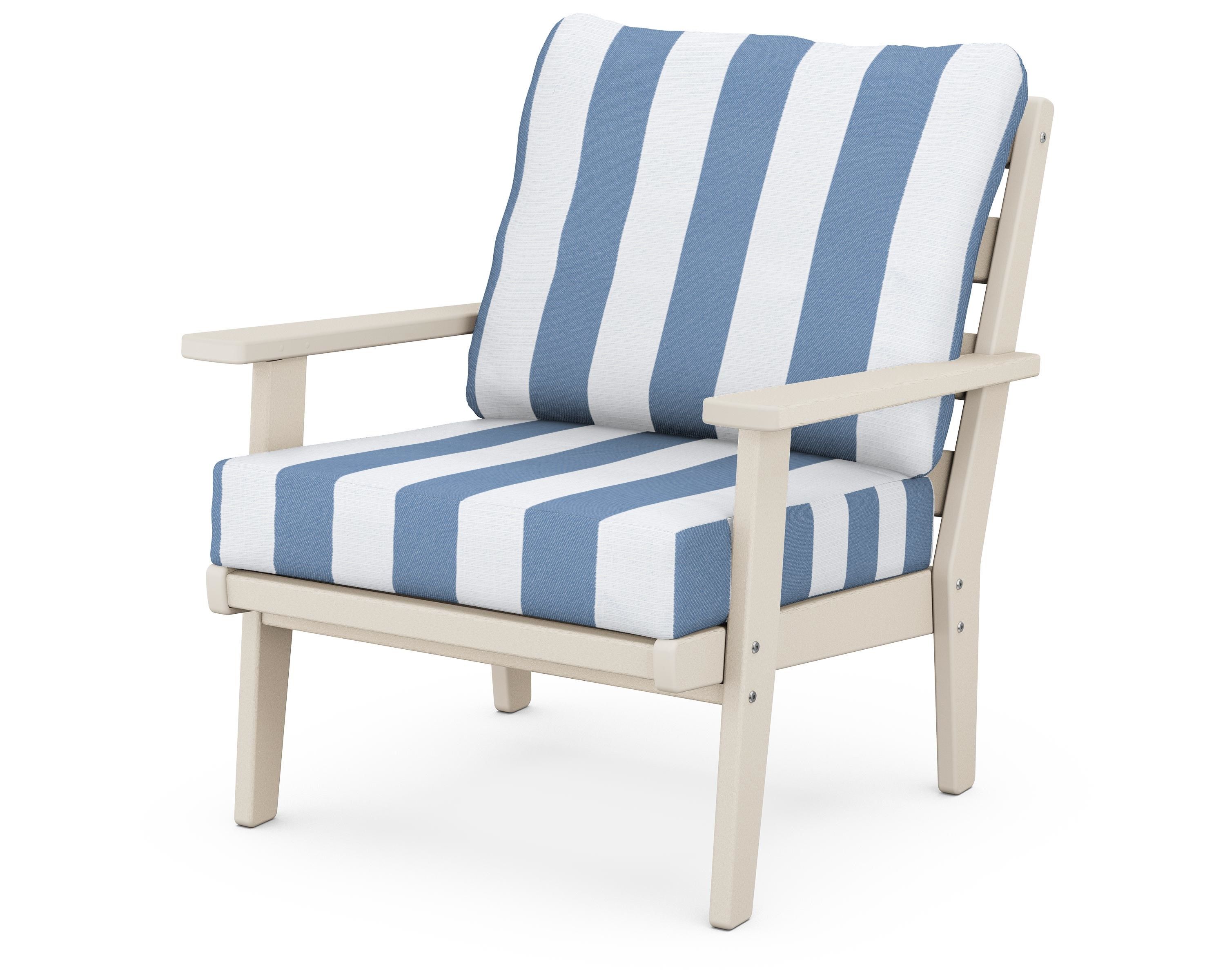 POLYWOOD® Grant Park Deep Seating Chair in Sand / Cabana Stripe Sky Blue