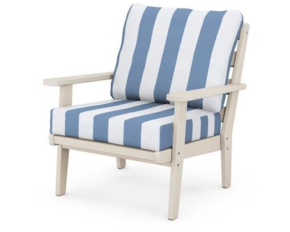 POLYWOOD® Grant Park Deep Seating Chair in Sand / Cabana Stripe Sky Blue