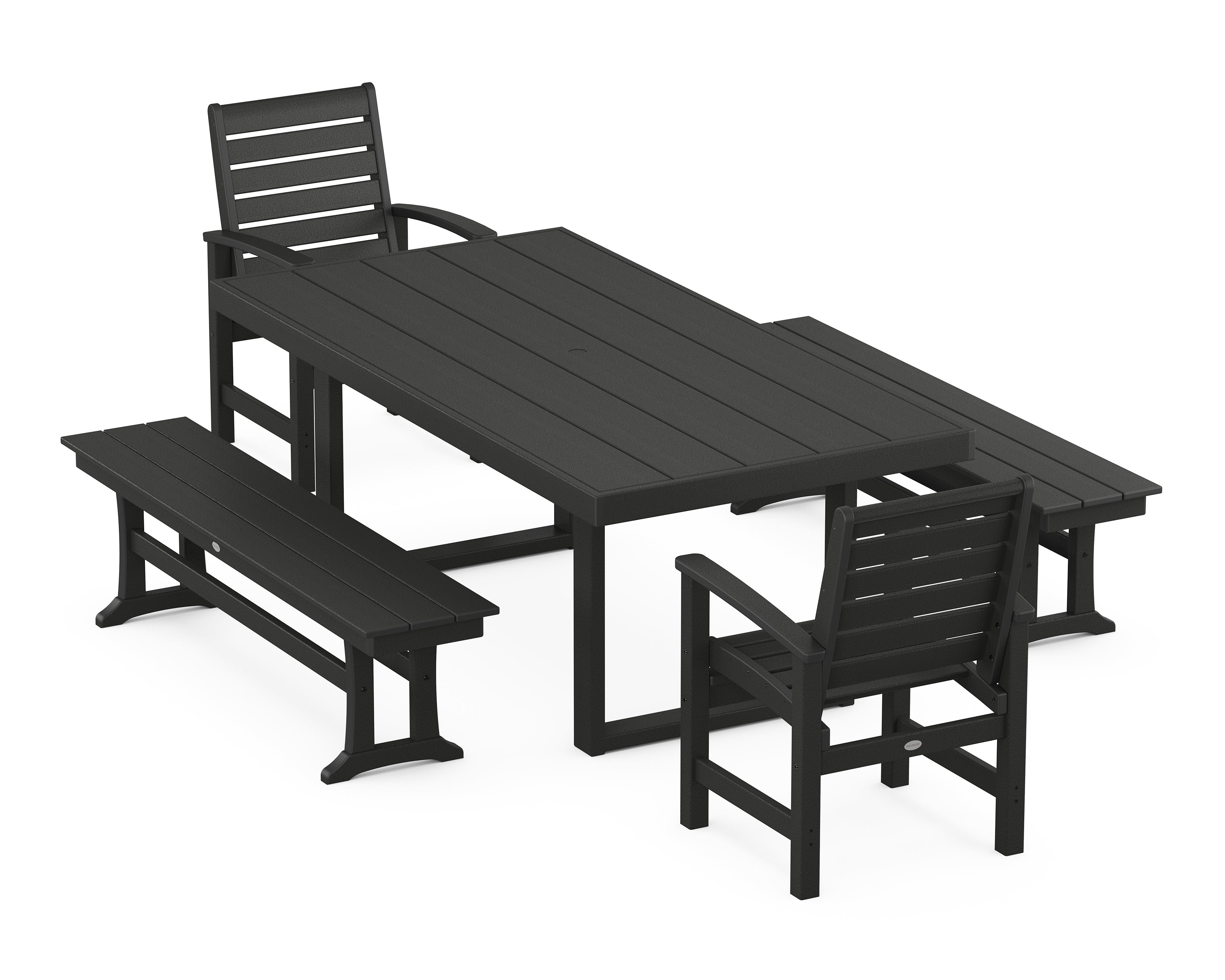POLYWOOD® Signature 5-Piece Dining Set with Benches in Black