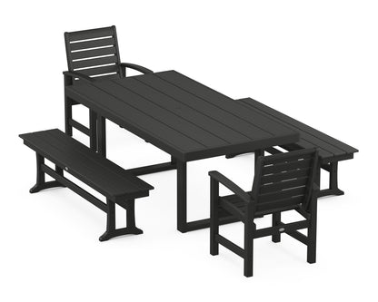 POLYWOOD® Signature 5-Piece Dining Set with Benches in Black