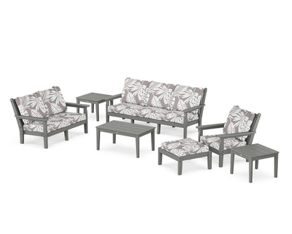 POLYWOOD® Chippendale 7-Piece Deep Seating Set in Slate Grey / Leaf Grey Mist
