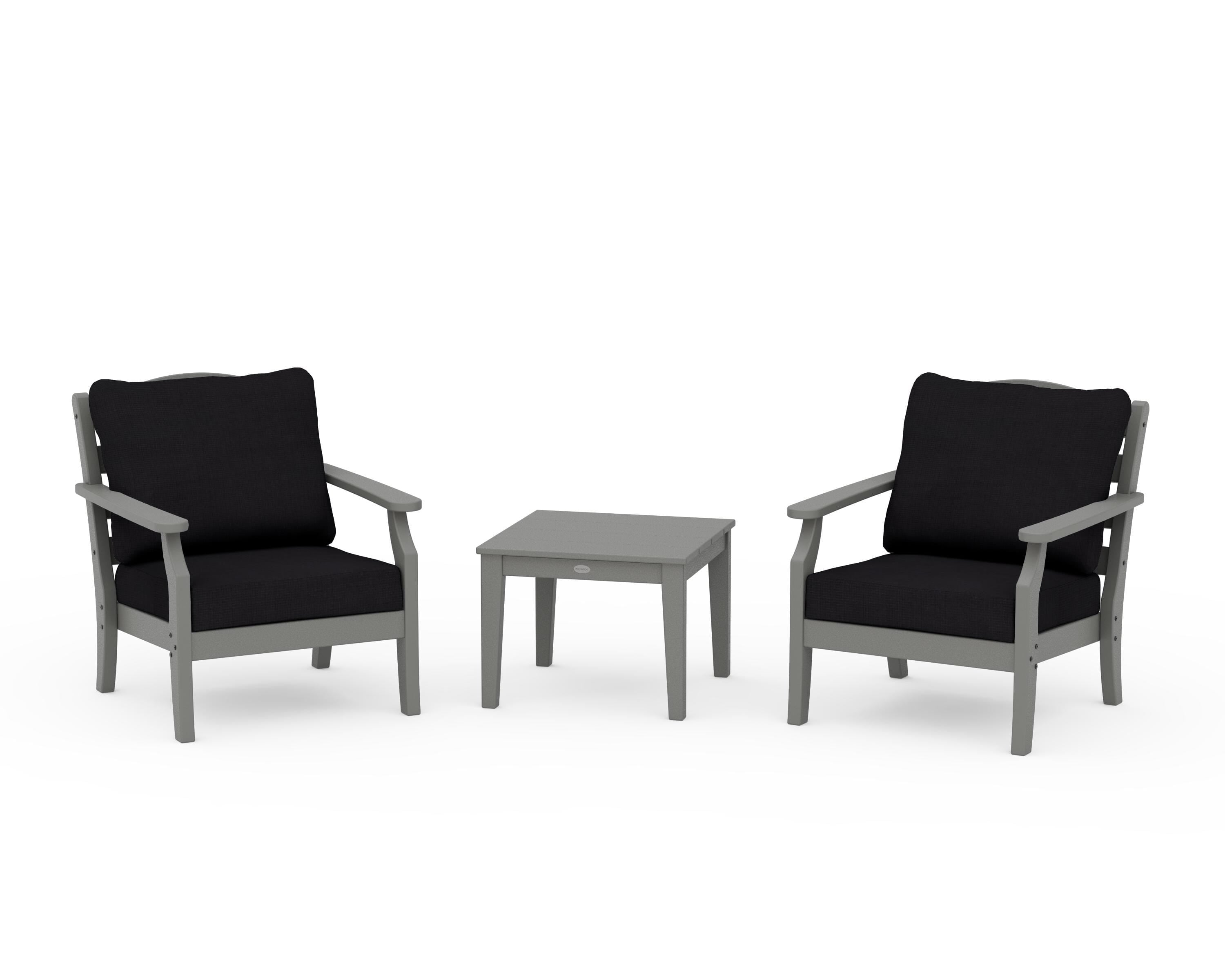 Draper James™ by  POLYWOOD® Savannah 3-Piece Deep Seating Set in Slate Grey / Midnight Linen