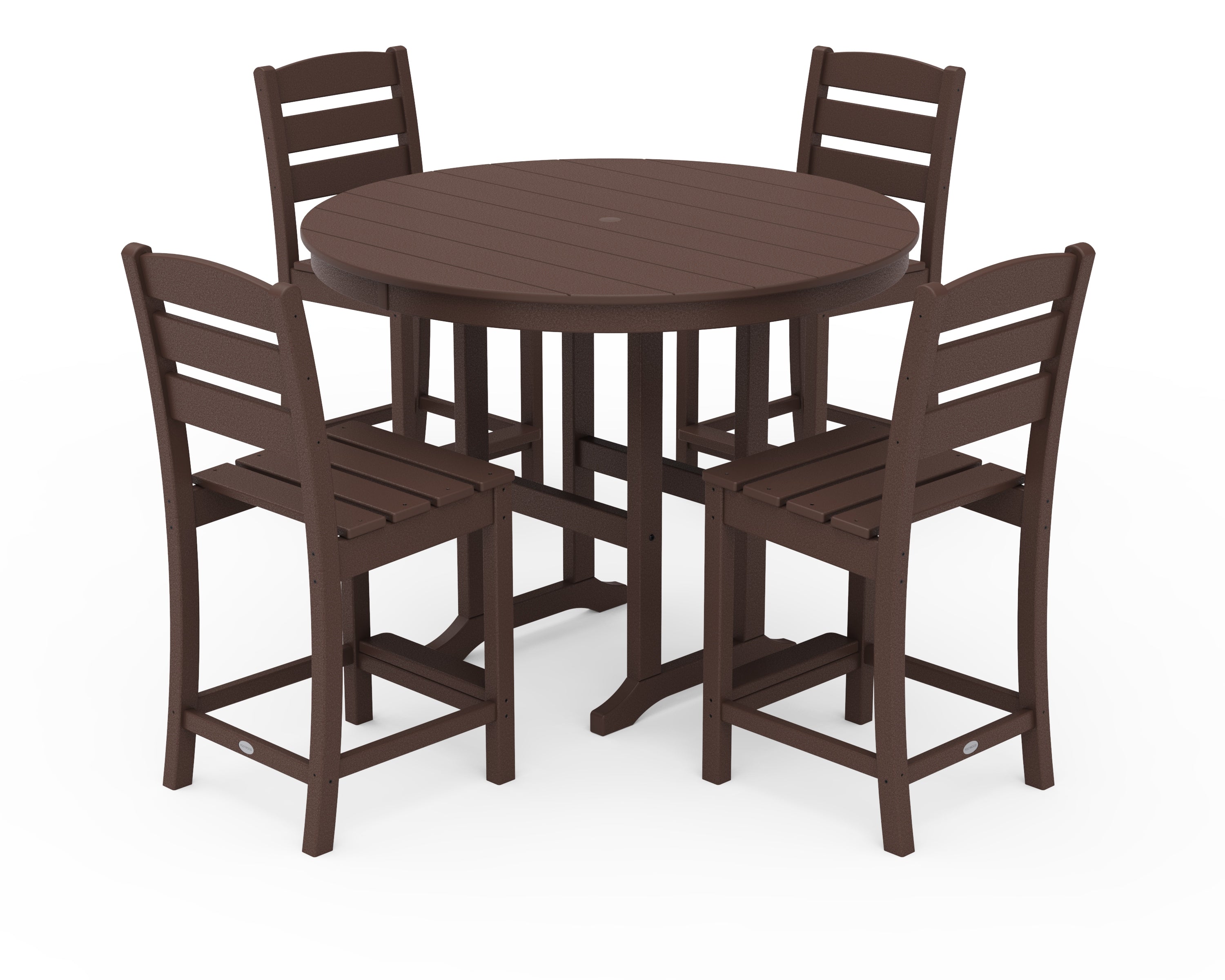 POLYWOOD® Lakeside 5-Piece Farmhouse Round Side Chair Counter  Set in Mahogany