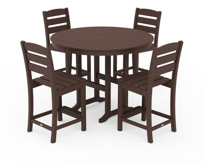 POLYWOOD® Lakeside 5-Piece Farmhouse Round Side Chair Counter  Set in Mahogany