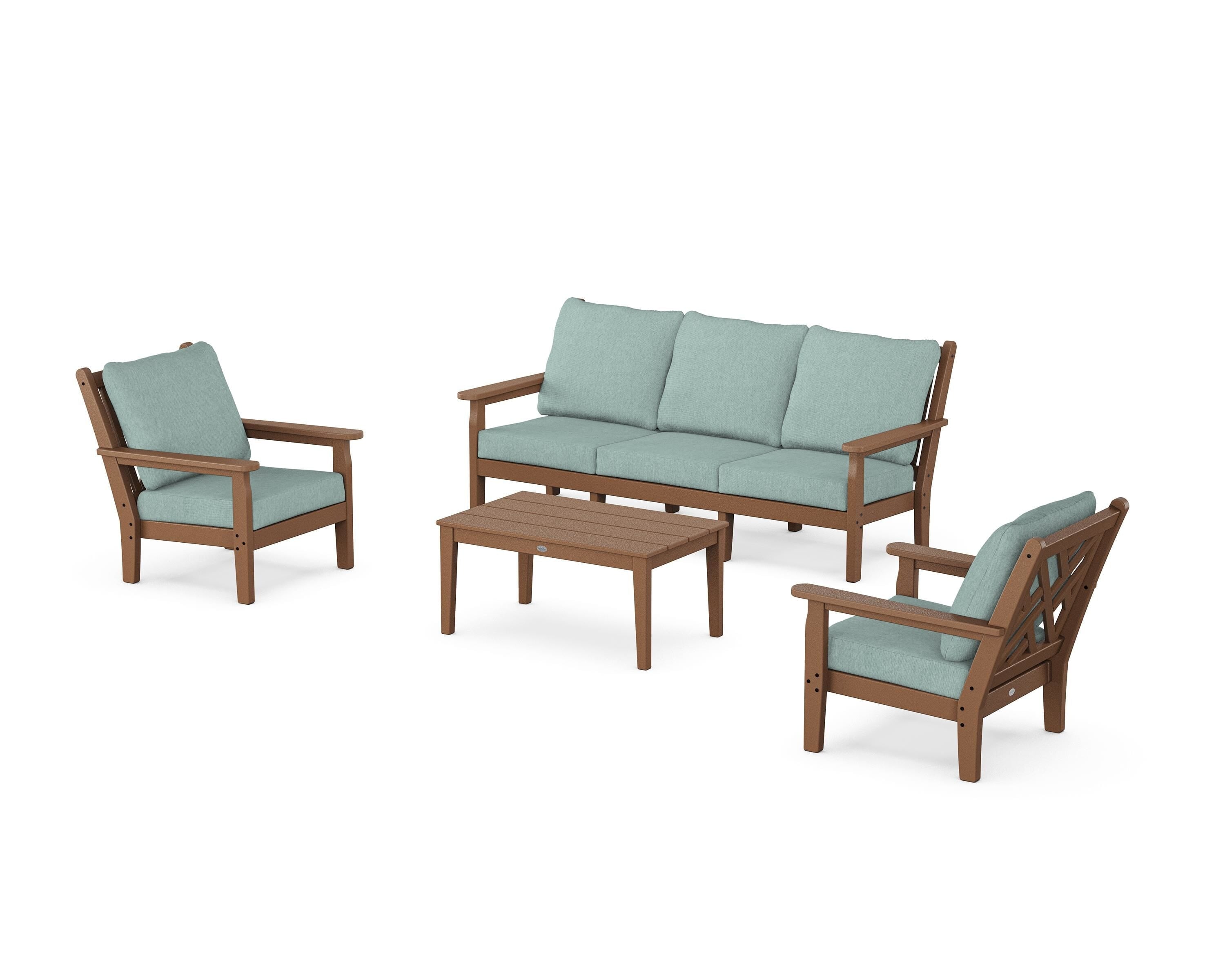 POLYWOOD® Chippendale 4-Piece Deep Seating Set with Sofa in Teak / Glacier Spa
