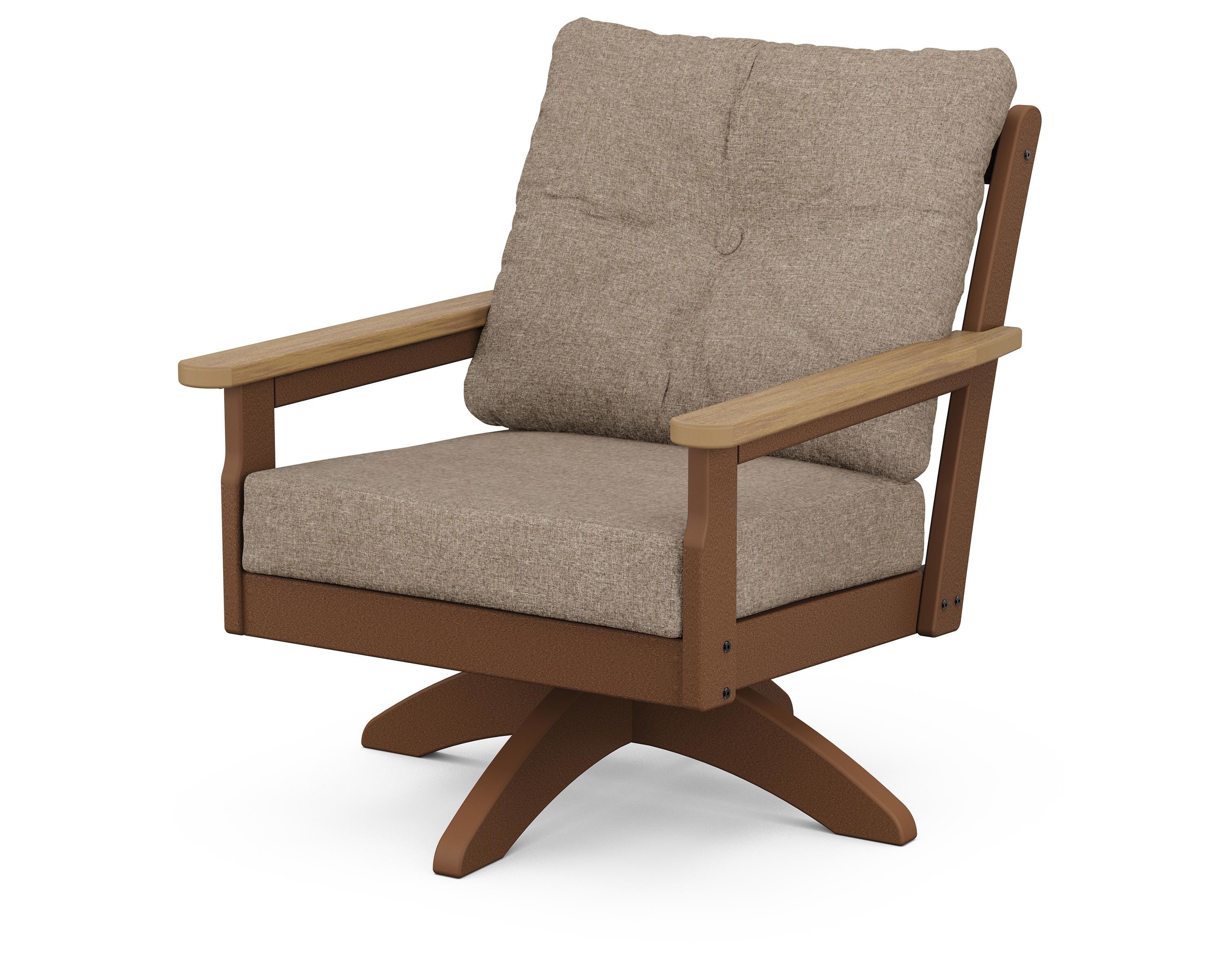 POLYWOOD® Vineyard Deep Seating Swivel Chair in Teak / Natural / Spiced Burlap