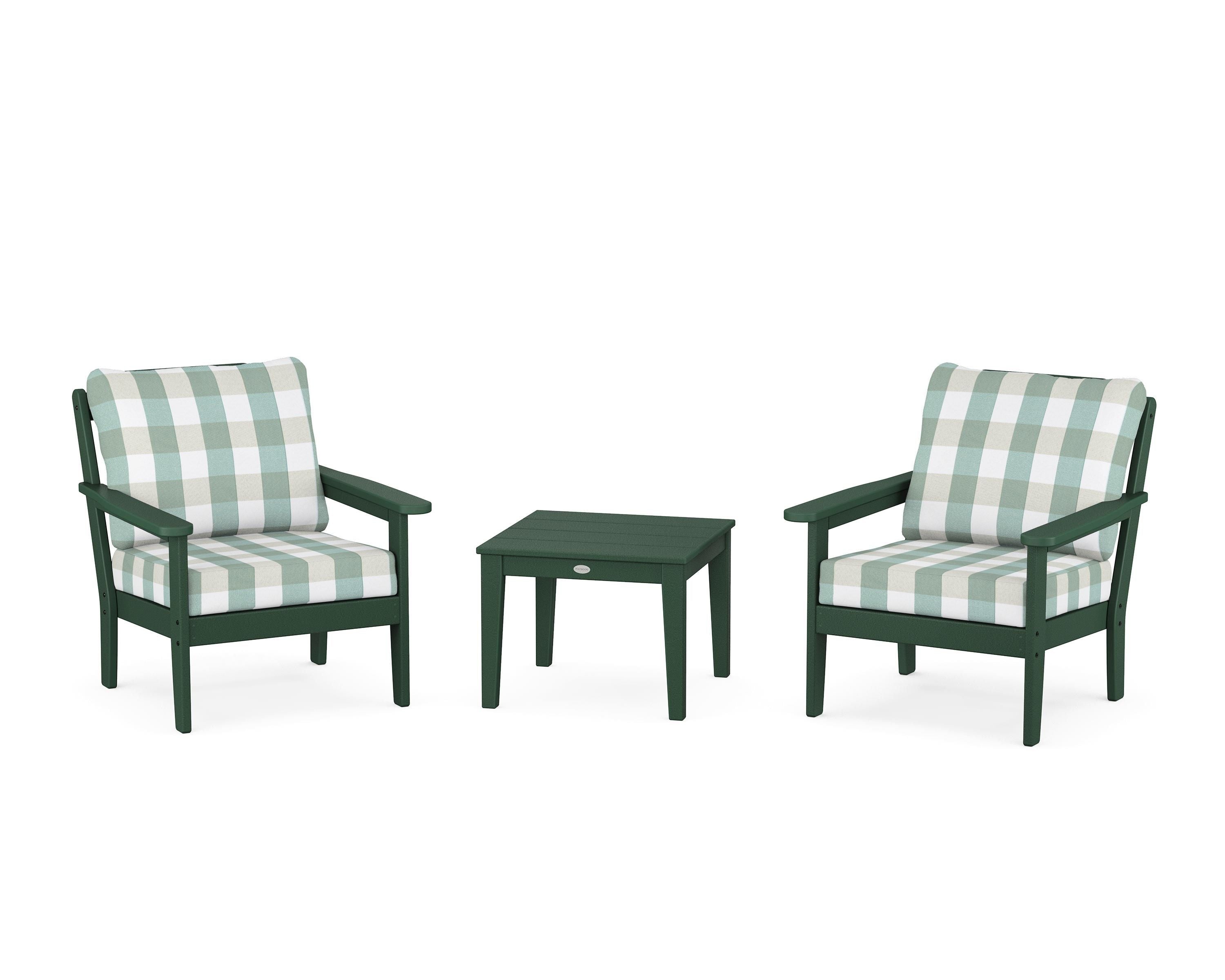 Country Living Cottage 3-Piece Deep Seating Set in Green / Buffalo Plaid Glacier Spa