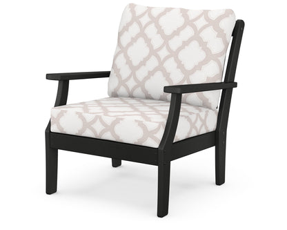 POLYWOOD® Braxton Deep Seating Chair in Black / Trellis Dune Burlap