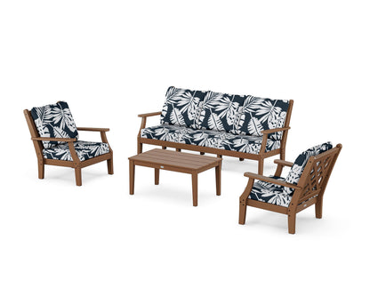 Country Living Wovendale 4-Piece Deep Seating Set with Sofa in Teak / Leaf Marine Indigo