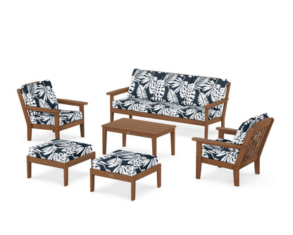 Country Living Cottage 6-Piece Lounge Sofa Set in Teak / Leaf Marine Indigo