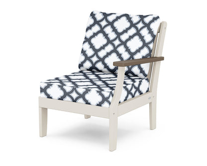 POLYWOOD® Braxton Modular Right Arm Chair in Sand / Kona / Trellis Marine Indigo