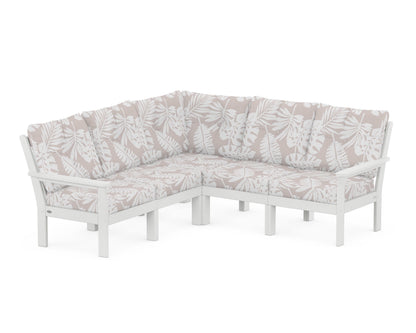 POLYWOOD® Vineyard 5-Piece Sectional in White / Leaf Dune Burlap