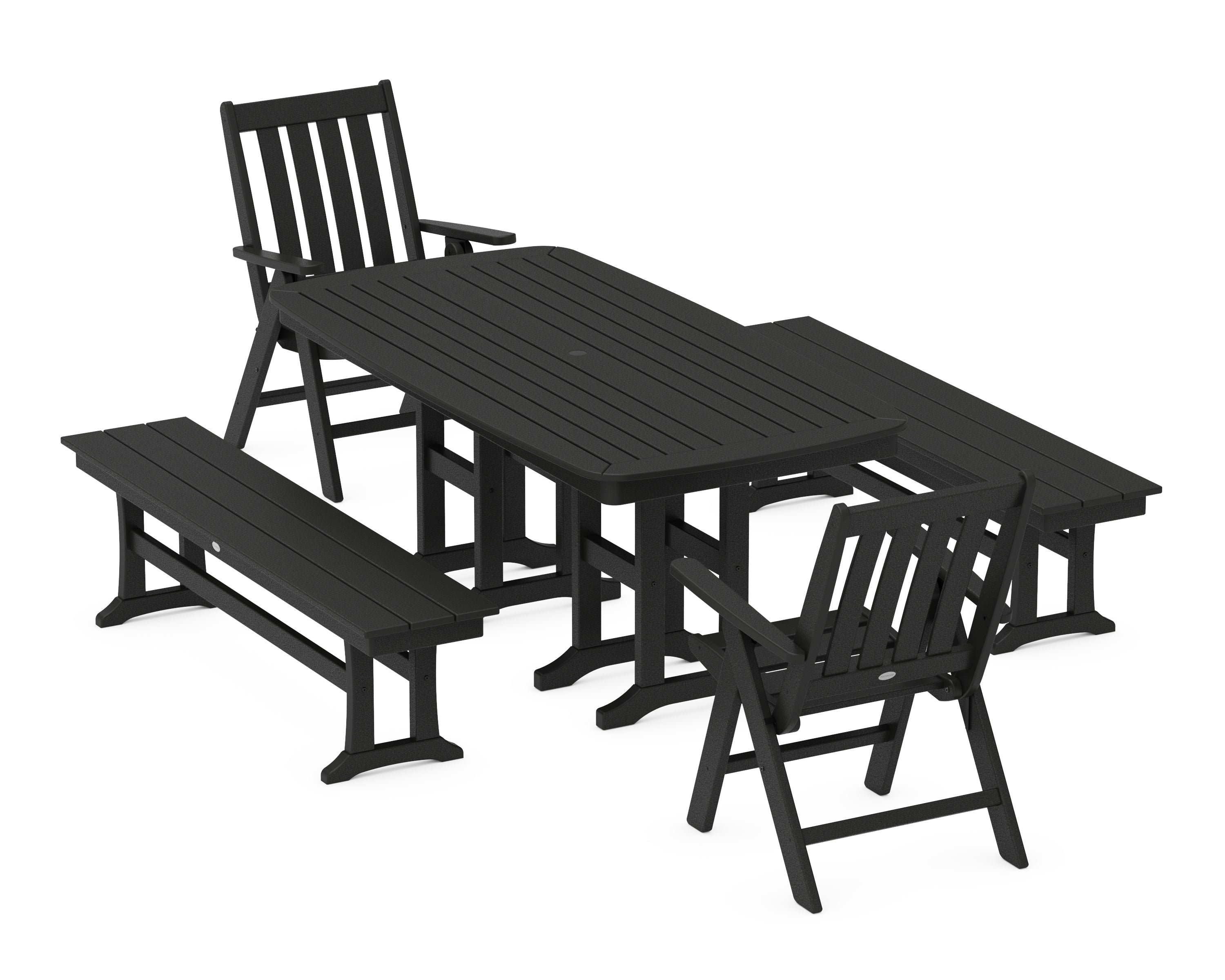 POLYWOOD® Vineyard Folding Chair 6-Piece Dining Set with Benches in Black