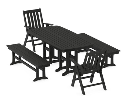 POLYWOOD® Vineyard Folding Chair 6-Piece Dining Set with Benches in Black