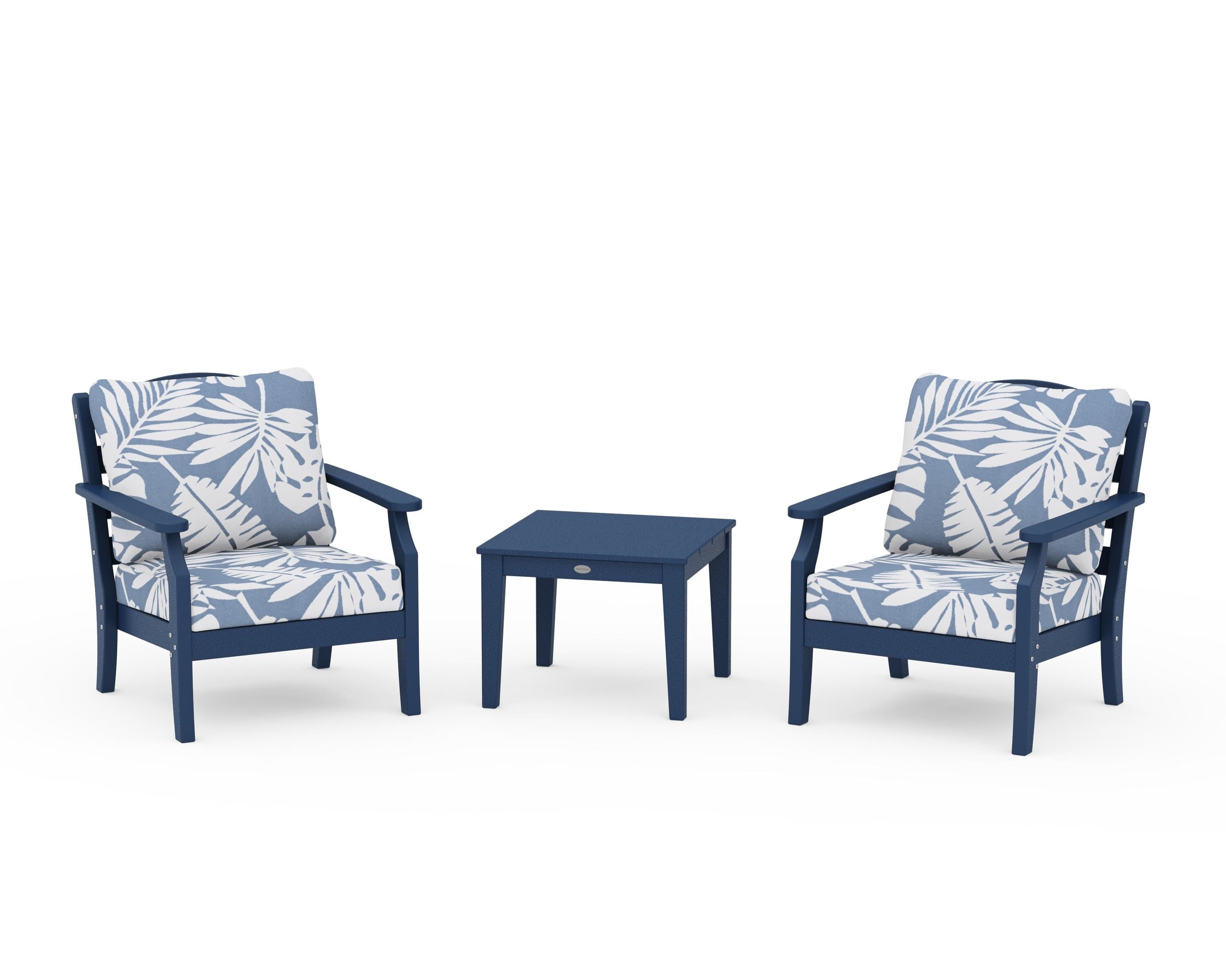 Draper James™ by  POLYWOOD® Savannah 3-Piece Deep Seating Set in Navy / Leaf Sky Blue